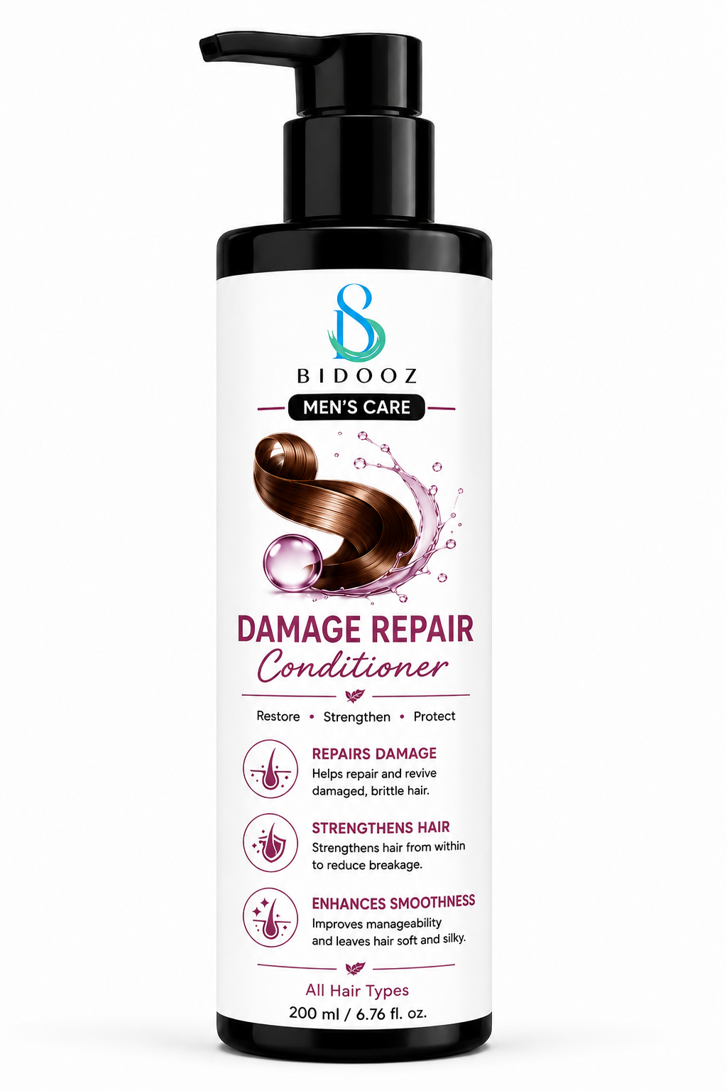 BIDOOZ Men’s Care Damage Repair Conditioner for Men, Nourishing & Strengthening Shampoo, Helps Improve Hair Smoothness, Manageability and Healthy-Looking Shine, 200ml
