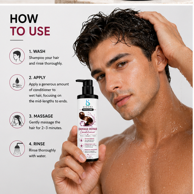 BIDOOZ Men’s Care Damage Repair Conditioner for Men, Nourishing & Strengthening Shampoo, Helps Improve Hair Smoothness, Manageability and Healthy-Looking Shine, 200ml