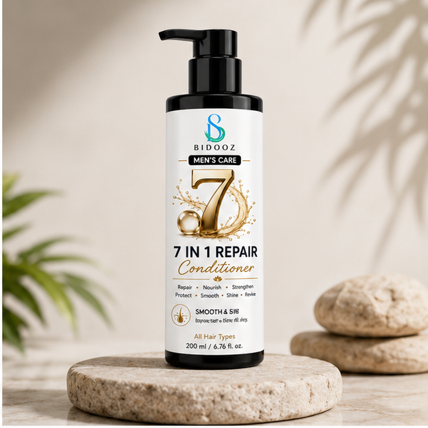 BIDOOZ Men’s Care 7 in 1 Repair Shampoo for Men, Nourishing & Strengthening Shampoo, Helps Improve Hair Smoothness, Shine and Manageability, All Hair Types, 200ml