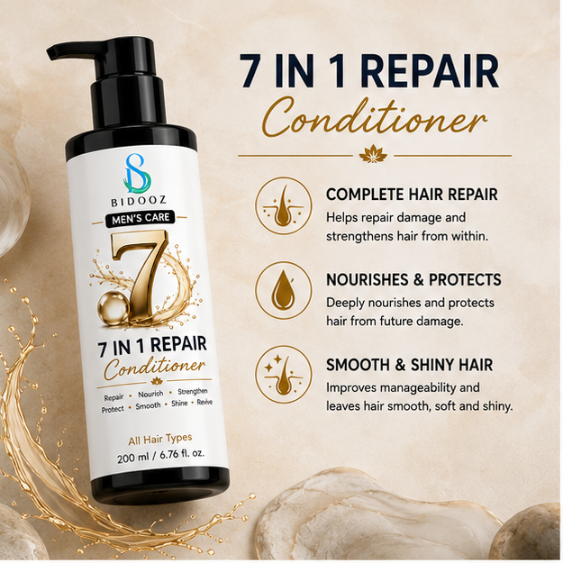 BIDOOZ Men’s Care 7 in 1 Repair Shampoo for Men, Nourishing & Strengthening Shampoo, Helps Improve Hair Smoothness, Shine and Manageability, All Hair Types, 200ml