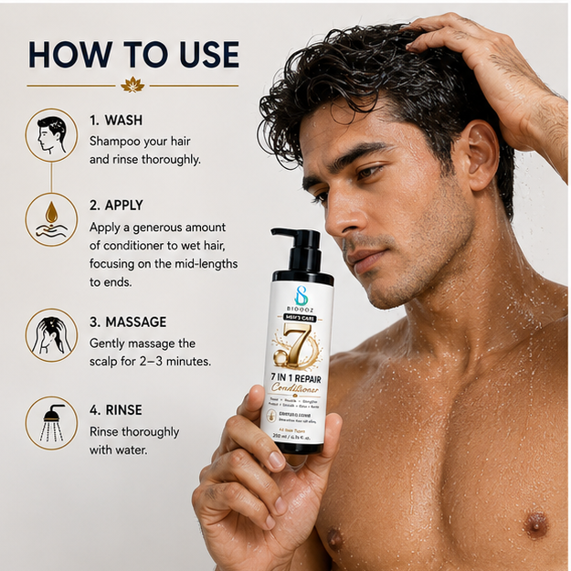 BIDOOZ Men’s Care 7 in 1 Repair Shampoo for Men, Nourishing & Strengthening Shampoo, Helps Improve Hair Smoothness, Shine and Manageability, All Hair Types, 200ml