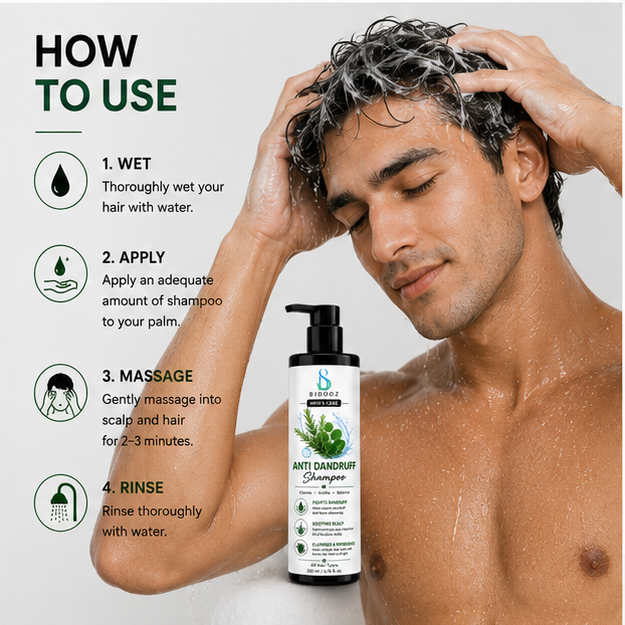 BIDOOZ Men’s Care Anti Dandruff Shampoo for Scalp Care, Cleansing & Refreshing Formula, Helps Reduce Visible Flakes, Soothes Scalp, Daily Hair Care for All Hair Types, 200ml
