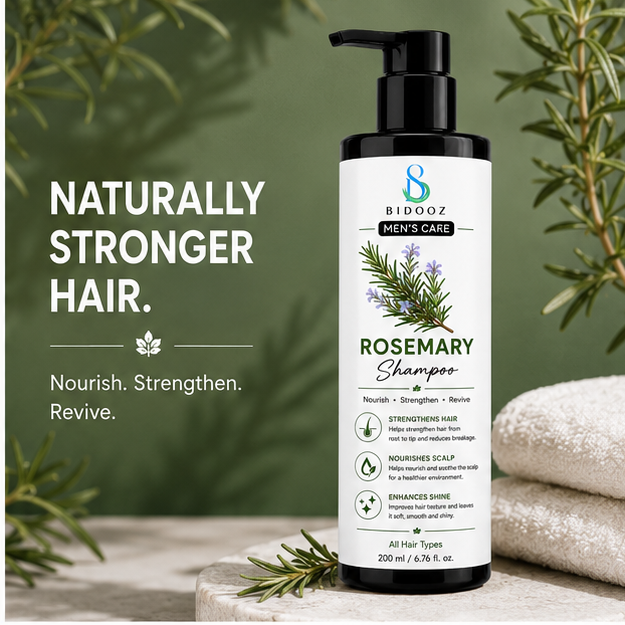 BIDOOZ Men’s Care Rosemary Shampoo for Hair & Scalp Care, Nourishing and Strengthening Formula, Smooth and Shiny Looking Hair, Daily Use for All Hair Types, 200ml