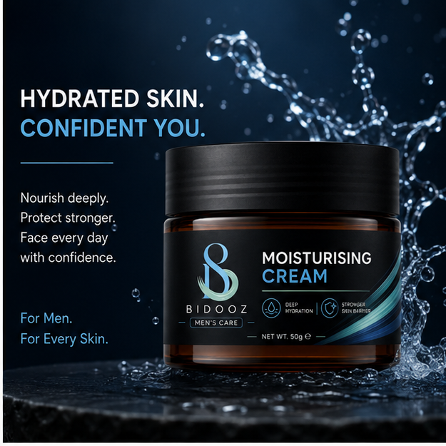 BIDOOZ Men’s Care Moisturising Face Cream for Men, Deep Hydration Daily Moisturizer, Lightweight Non-Greasy Face Cream for Soft, Smooth & Healthy-Looking Skin, 50g