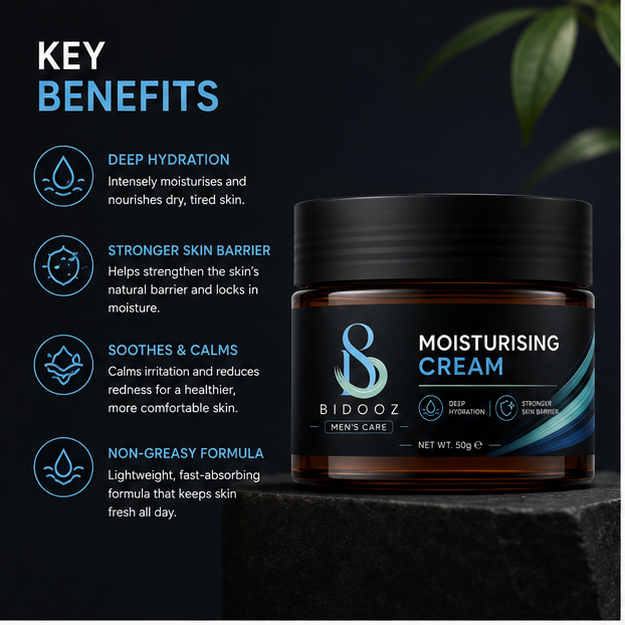 BIDOOZ Men’s Care Moisturising Face Cream for Men, Deep Hydration Daily Moisturizer, Lightweight Non-Greasy Face Cream for Soft, Smooth & Healthy-Looking Skin, 50g