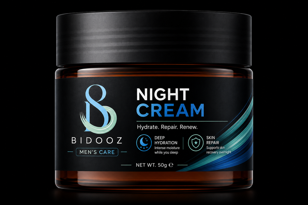 BIDOOZ Men’s Care Night Cream for Men, Overnight Moisturising Face Cream, Deep Hydration Formula for Soft, Smooth & Healthy-Looking Skin, Daily Night Care Cream, 50g