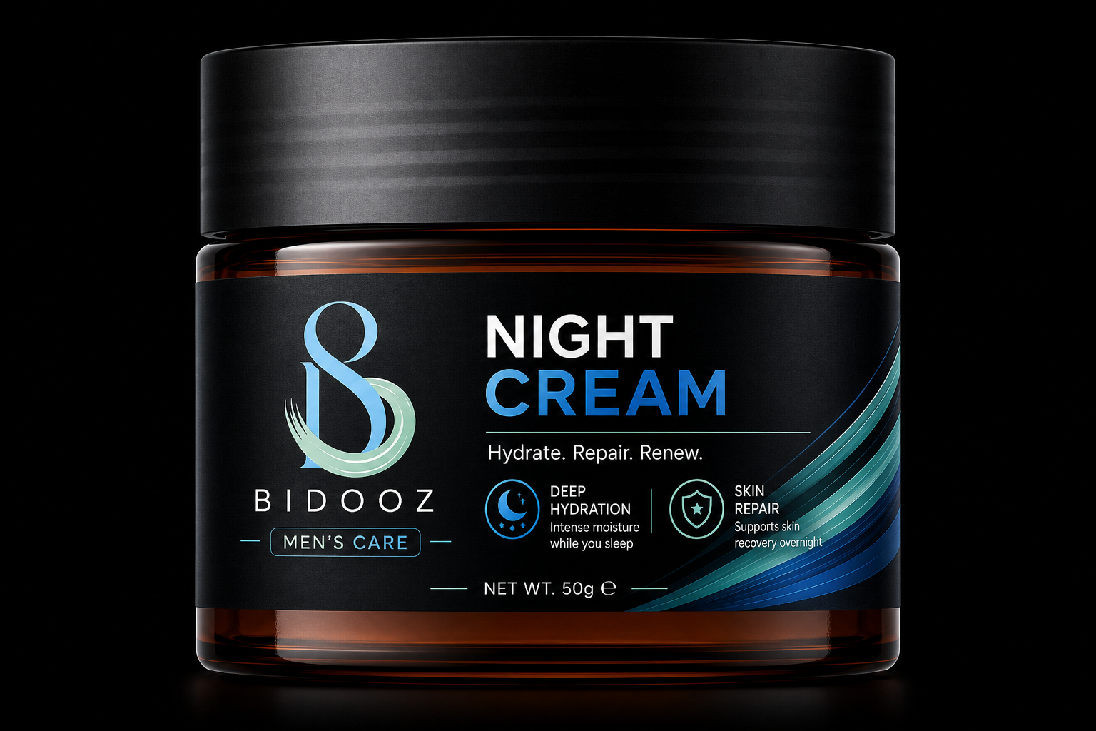 BIDOOZ Men’s Care Night Cream for Men, Overnight Moisturising Face Cream, Deep Hydration Formula for Soft, Smooth & Healthy-Looking Skin, Daily Night Care Cream, 50g