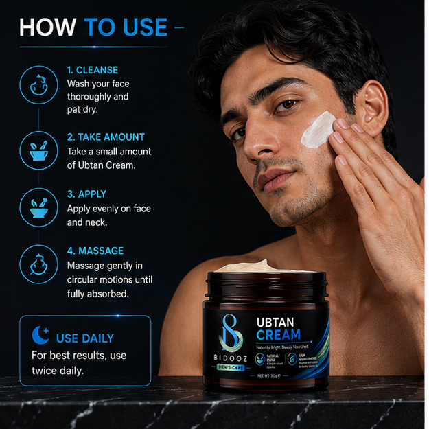 BIDOOZ Men’s Care Ubtan Face Cream for Men, Daily Moisturising & Nourishing Face Cream, Lightweight Hydrating Formula for Soft, Smooth & Healthy-Looking Skin, 50g