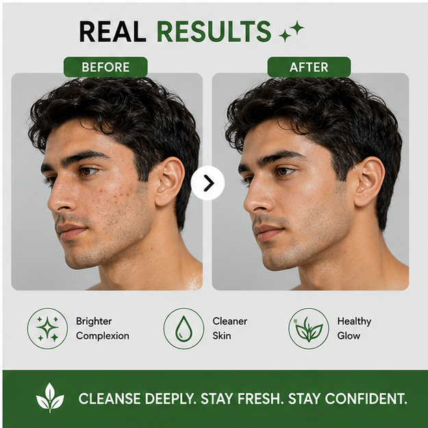 BIDOOZ Men’s Care Green Tea Face Wash for Men, Deep Cleansing Facial Cleanser, Helps Remove Dirt, Excess Oil & Impurities, Refreshing Hydrating Face Wash for All Skin Types, 100ml