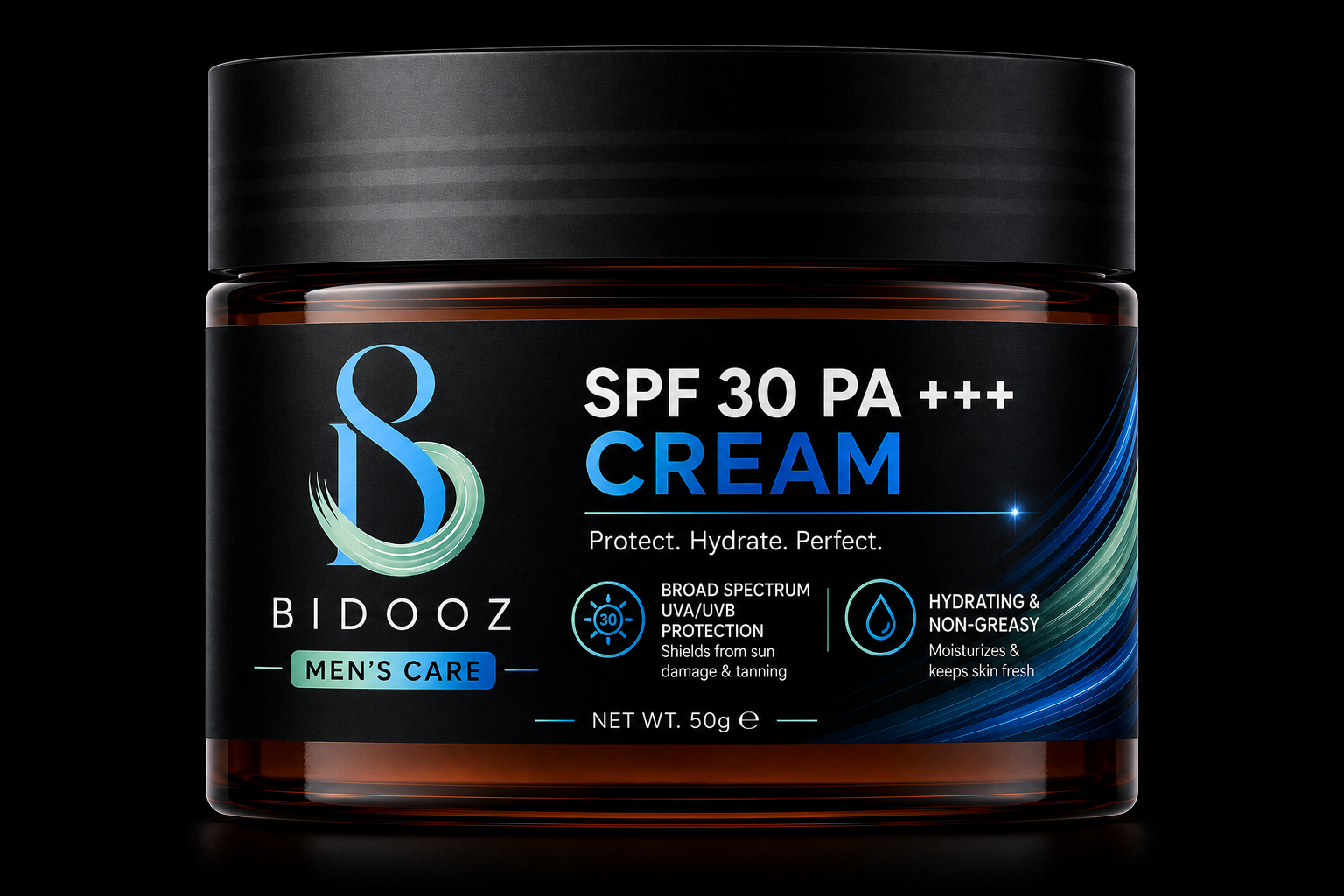BIDOOZ Men’s Care SPF 30 PA+++ Face Cream for Men, Broad Spectrum UVA/UVB Protection, Lightweight Hydrating Daily Moisturizer, Non-Greasy Sunscreen Cream, 50g