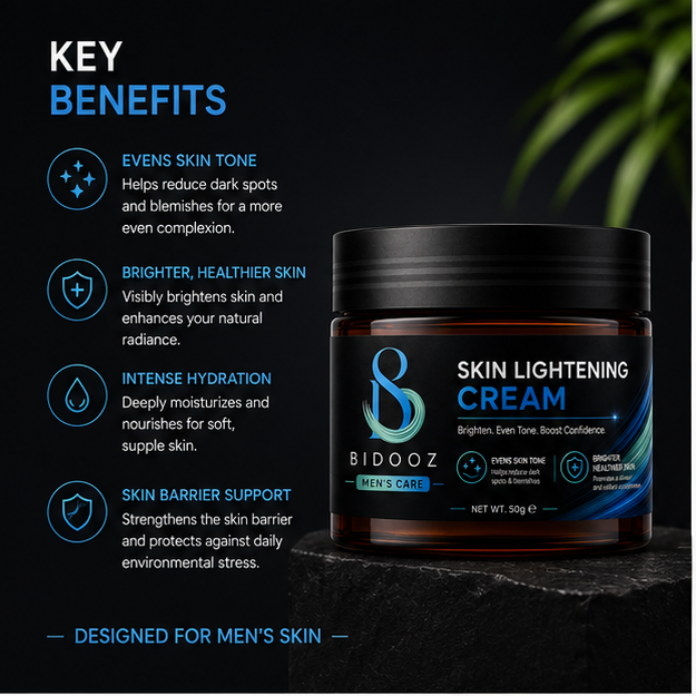 BIDOOZ Men’s Care Skin Brightening Face Cream for Men, Daily Moisturising Cream, Helps Improve Uneven Skin Tone Appearance & Enhance Skin Radiance, 50g