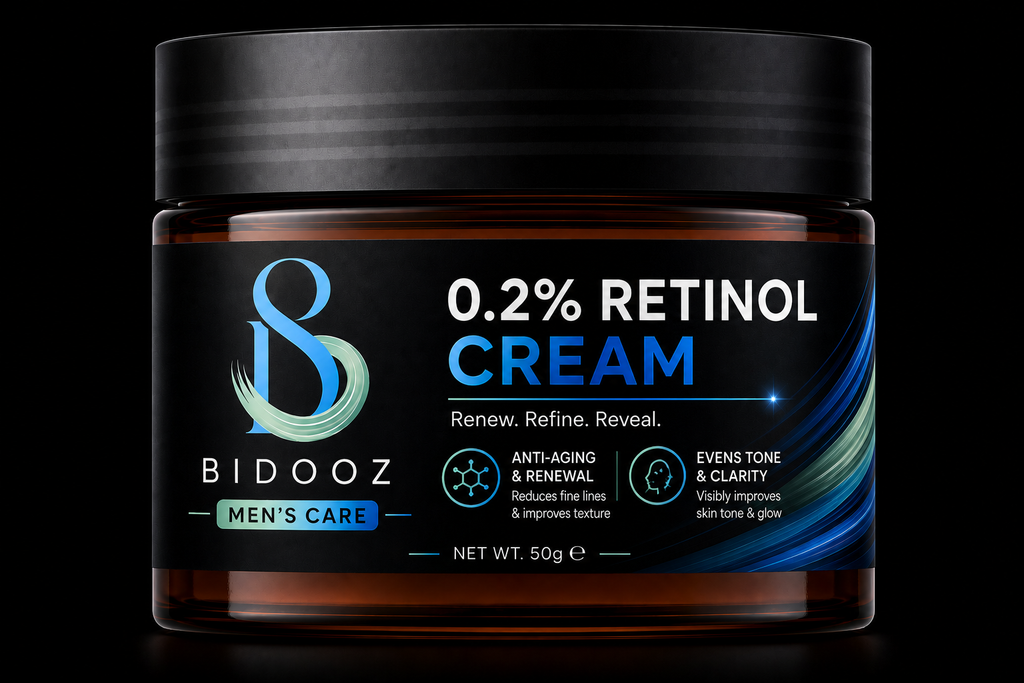 BIDOOZ Men’s Care 0.2% Retinol Face Cream for Men, Overnight Moisturising Cream, Helps Improve Skin Texture, Skin Radiance & Smooth-Looking Complexion, 50g