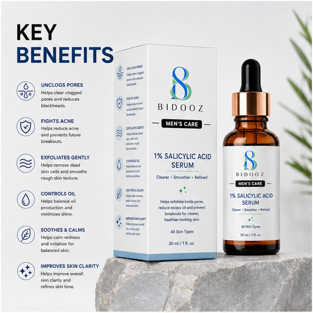 BIDOOZ 1% Salicylic Acid Serum for Men | Acne Control & Clear Skin | 30ml