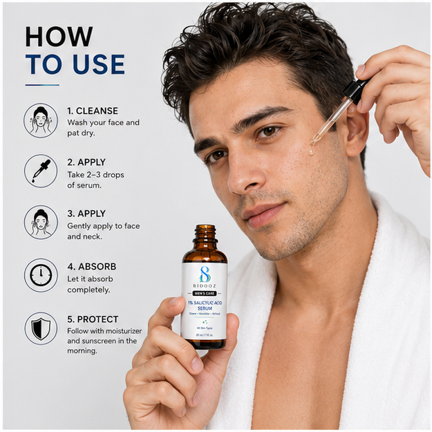 BIDOOZ 1% Salicylic Acid Serum for Men | Acne Control & Clear Skin | 30ml