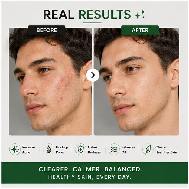 BIDOOZ Men’s Care Anti Acne Face Serum for Men, Lightweight Facial Serum for Clearer Looking Skin, Helps Improve Skin Clarity, Refine Texture & Balance Appearance, 30ml