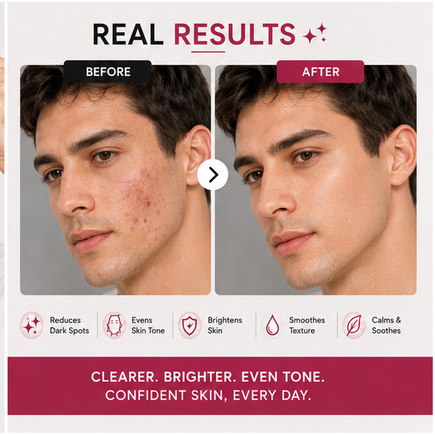 BIDOOZ Men’s Care Spot Removal Face Serum for Men, Brightening Facial Serum, Helps Improve Uneven Skin Tone, Skin Clarity & Radiant Looking Complexion, 30ml