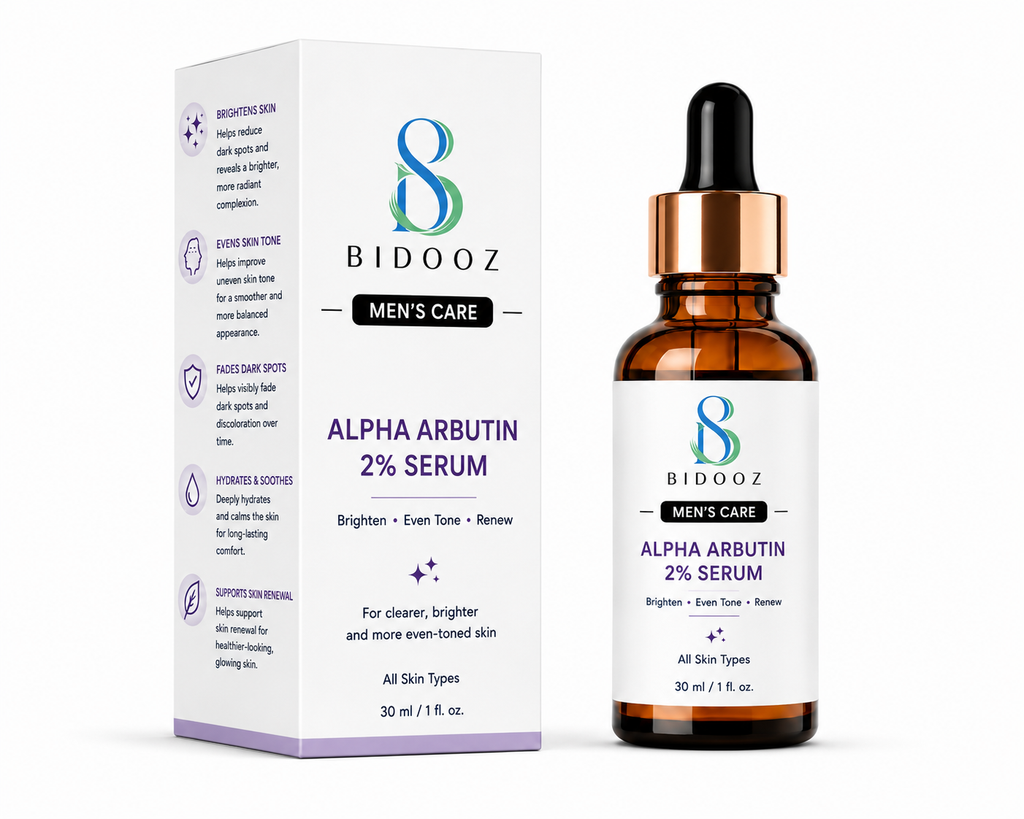 BIDOOZ Men’s Care Alpha Arbutin 2% Face Serum for Men, Brightening Facial Serum, Helps Improve Uneven Skin Tone & Skin Radiance, Lightweight Daily Skincare Serum, 30ml