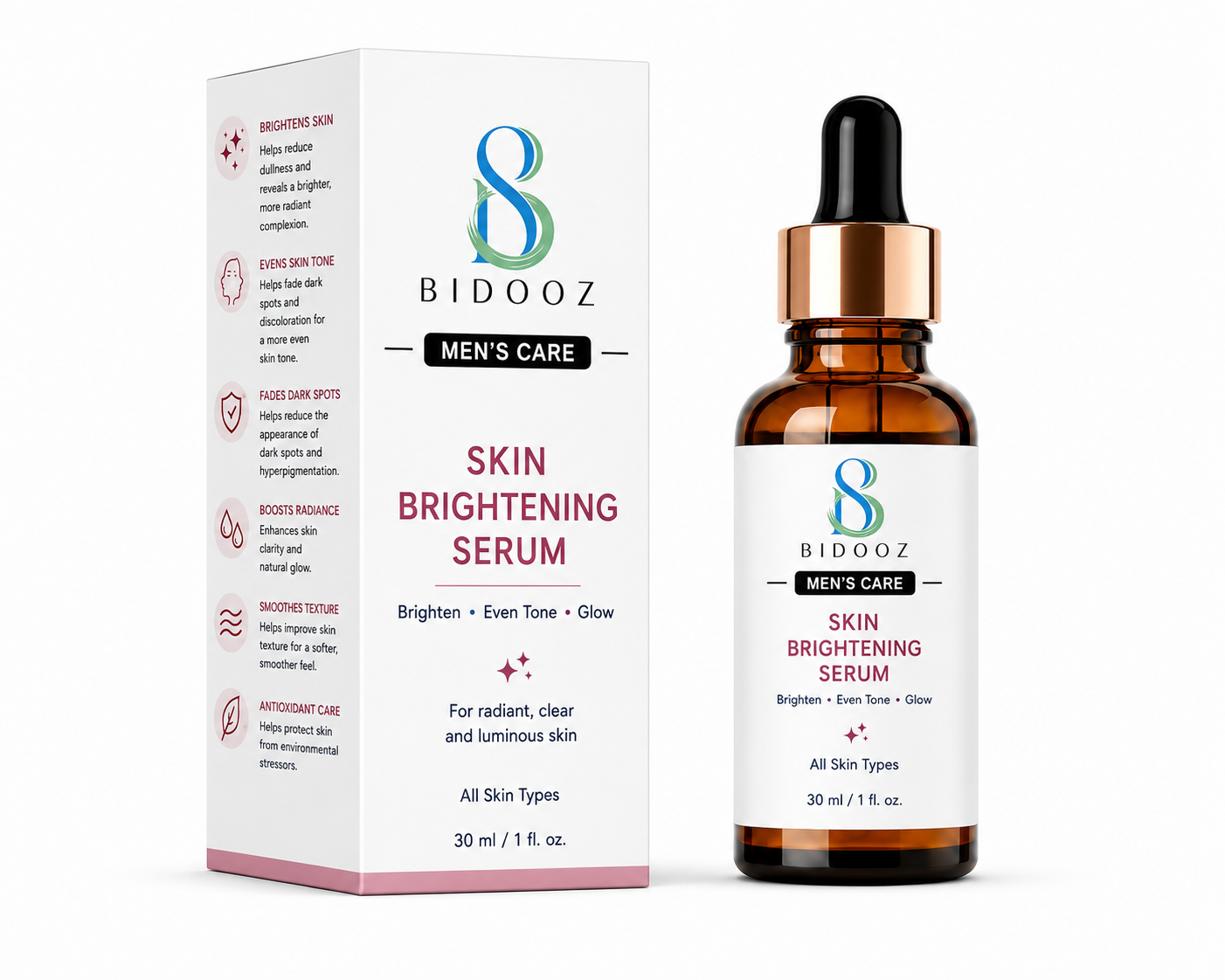 BIDOOZ Men’s Care Skin Brightening Face Serum for Men, Lightweight Facial Serum for Radiant Looking Skin, Helps Improve Skin Tone, Glow & Skin Clarity, 30ml