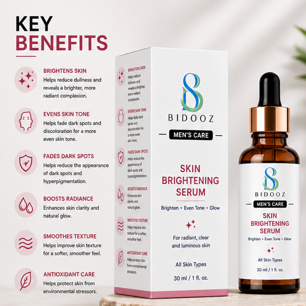 BIDOOZ Men’s Care Skin Brightening Face Serum for Men, Lightweight Facial Serum for Radiant Looking Skin, Helps Improve Skin Tone, Glow & Skin Clarity, 30ml