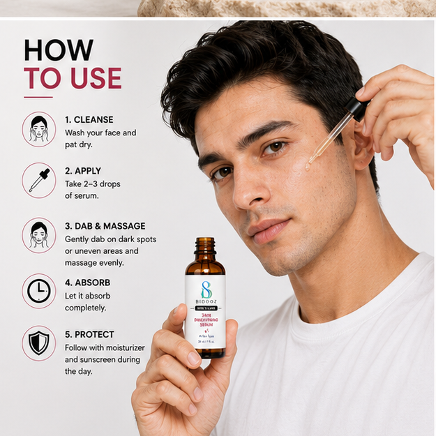 BIDOOZ Men’s Care Skin Brightening Face Serum for Men, Lightweight Facial Serum for Radiant Looking Skin, Helps Improve Skin Tone, Glow & Skin Clarity, 30ml