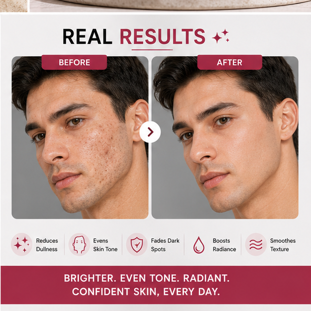 BIDOOZ Men’s Care Skin Brightening Face Serum for Men, Lightweight Facial Serum for Radiant Looking Skin, Helps Improve Skin Tone, Glow & Skin Clarity, 30ml