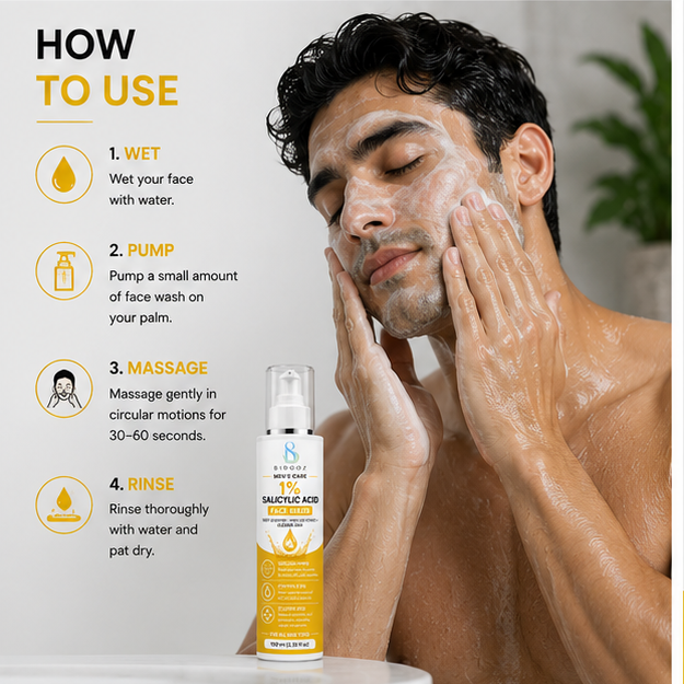 BIDOOZ Men’s Care 1% Salicylic Acid Face Wash for Men, Deep Cleansing Facial Cleanser, Helps Remove Excess Oil, Refine Pore Appearance & Improve Skin Clarity, 100ml