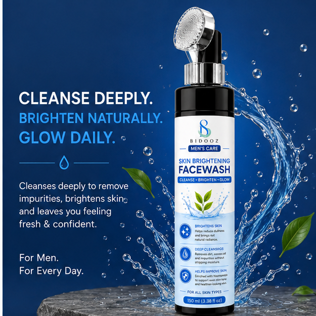 BIDOOZ Skin Brightening Face Wash for Men with Soft Silicone Brush | 150ml