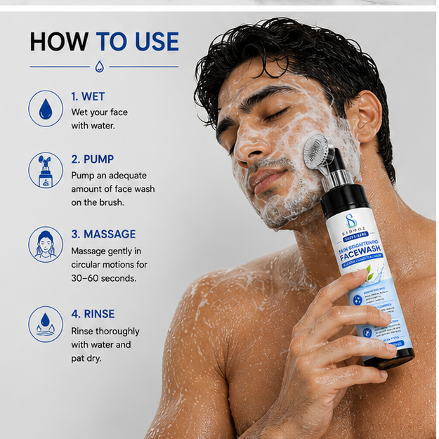 BIDOOZ Skin Brightening Face Wash for Men with Soft Silicone Brush | 150ml