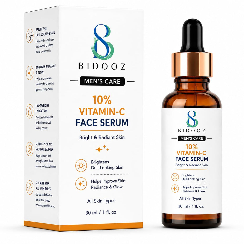 BIDOOZ 10% Vitamin C Face Serum for Bright & Radiant Looking Skin, Lightweight Daily Facial Serum for Men, Helps Improve Glow & Dull-Looking Skin, 30ml