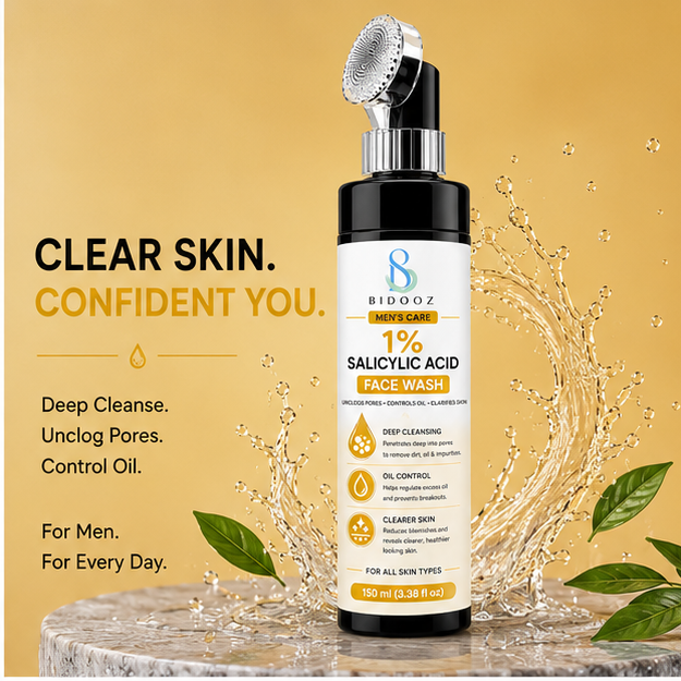 BIDOOZ Men’s Care 1% Salicylic Acid Face Wash for Men, Deep Cleansing Facial Cleanser, Helps Remove Excess Oil, Refine Pore Appearance & Improve Skin Clarity, 150ml