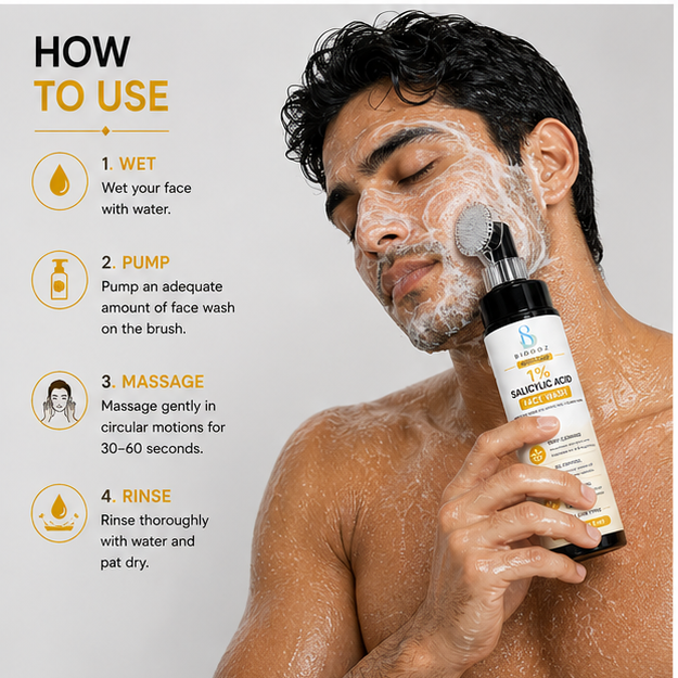 BIDOOZ Men’s Care 1% Salicylic Acid Face Wash for Men, Deep Cleansing Facial Cleanser, Helps Remove Excess Oil, Refine Pore Appearance & Improve Skin Clarity, 150ml