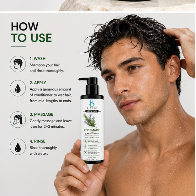 BIDOOZ Men’s Care Rosemary Conditioner for Men, Nourishing Hair Conditioner, Helps Improve Hair Smoothness, Shine & Manageability, Lightweight Daily Hair Care for All Hair Types, 200ml