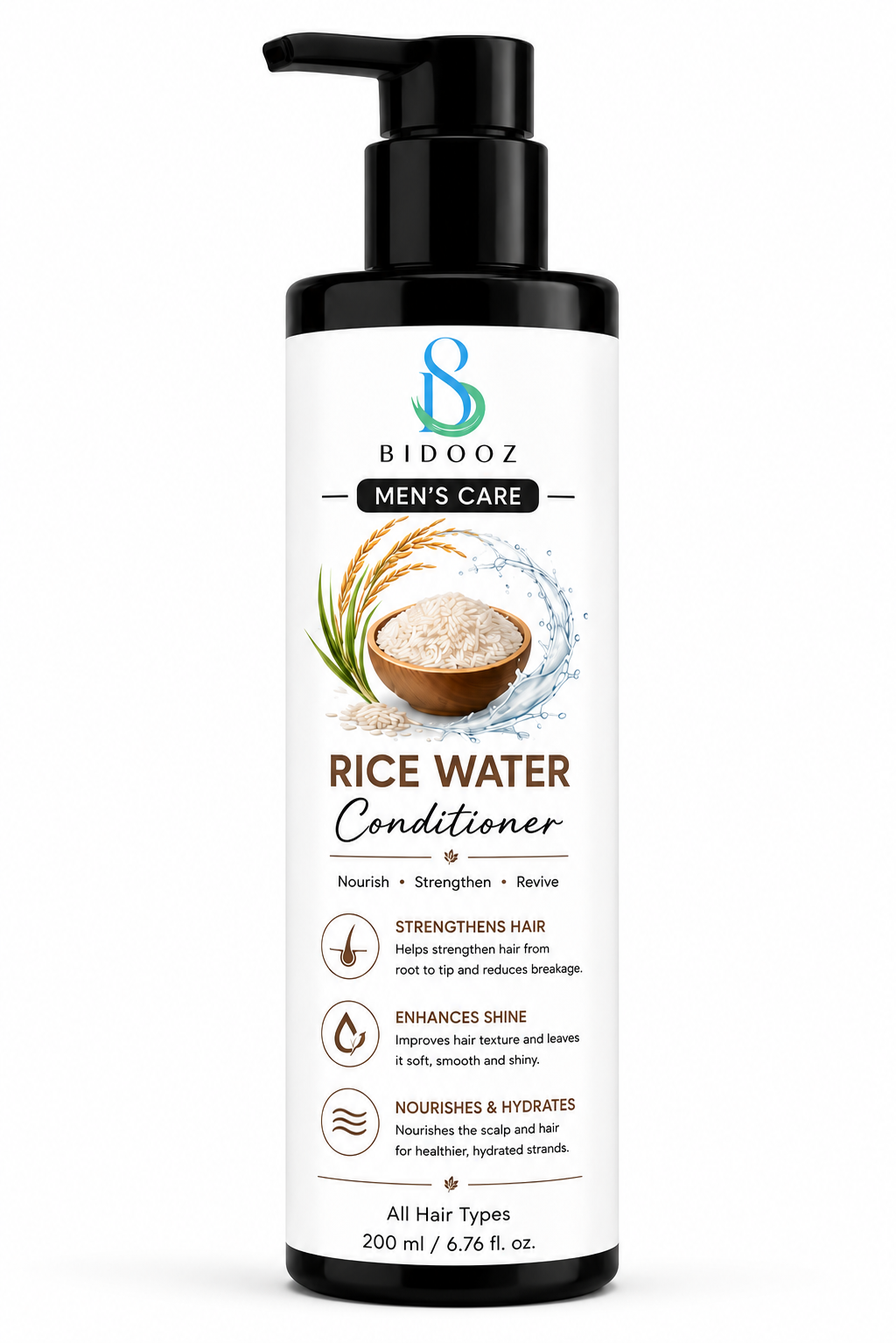 BIDOOZ Men’s Care Rice Water Conditioner for Men, Nourishing & Hydrating Hair Conditioner, Helps Improve Hair Softness, Shine and Manageability, All Hair Types, 200ml