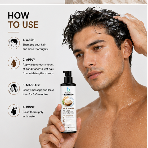 BIDOOZ Men’s Care Rice Water Conditioner for Men, Nourishing & Hydrating Hair Conditioner, Helps Improve Hair Softness, Shine and Manageability, All Hair Types, 200ml