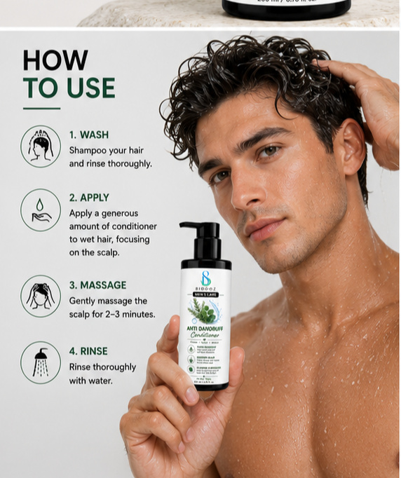 BIDOOZ Men’s Care Anti Dandruff Conditioner for Men, Scalp Care & Nourishing Conditioner, Helps Reduce Visible Flakes, Hydrates Hair & Improves Manageability, 200ml