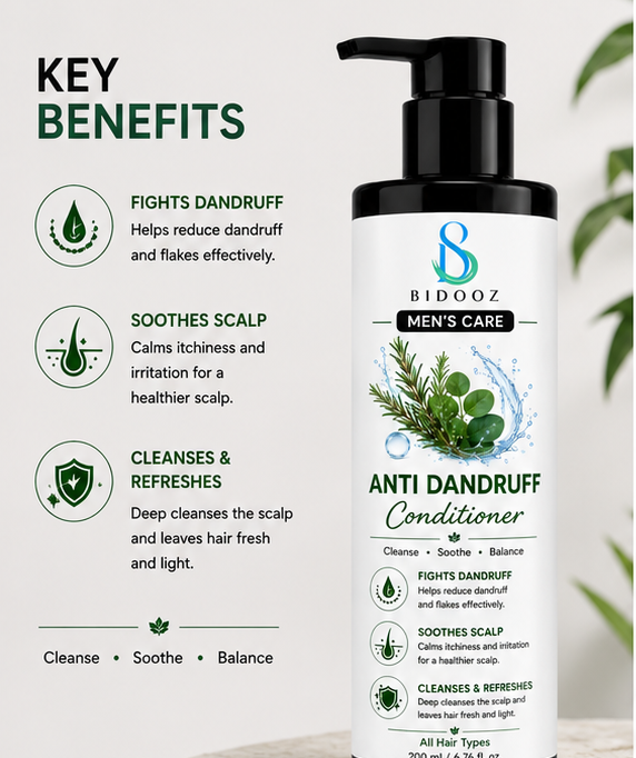 BIDOOZ Men’s Care Anti Dandruff Conditioner for Men, Scalp Care & Nourishing Conditioner, Helps Reduce Visible Flakes, Hydrates Hair & Improves Manageability, 200ml