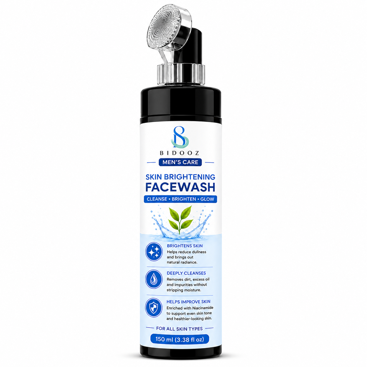 BIDOOZ Skin Brightening Face Wash for Men with Soft Silicone Brush | 150ml