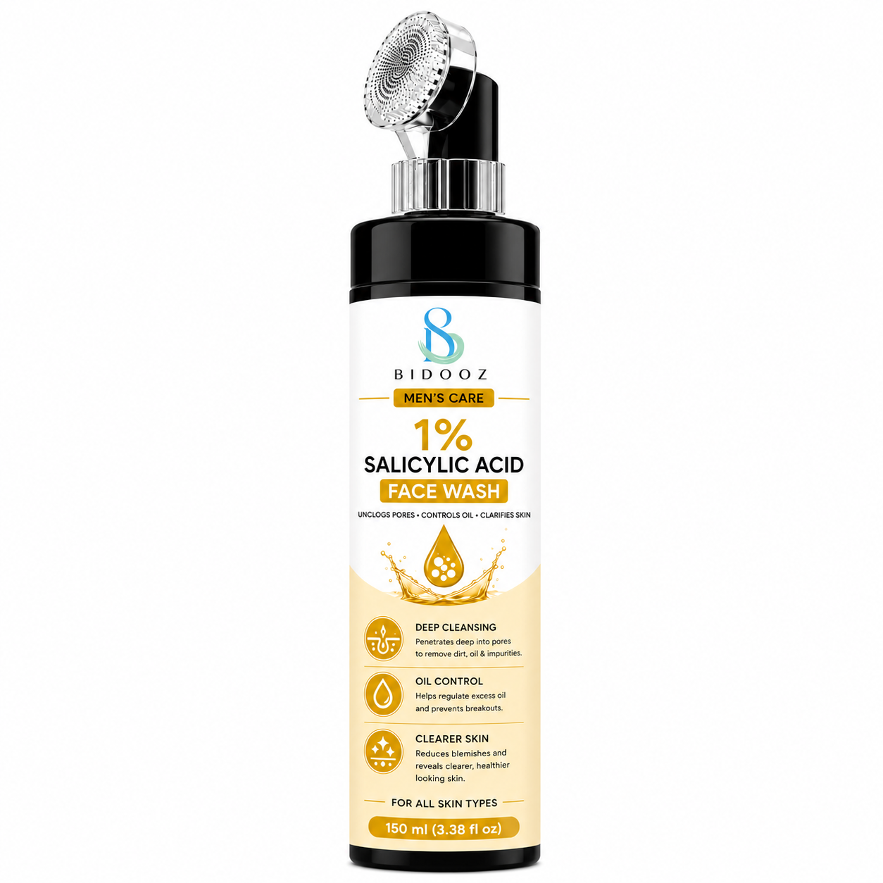 BIDOOZ Men’s Care 1% Salicylic Acid Face Wash for Men, Deep Cleansing Facial Cleanser, Helps Remove Excess Oil, Refine Pore Appearance & Improve Skin Clarity, 150ml