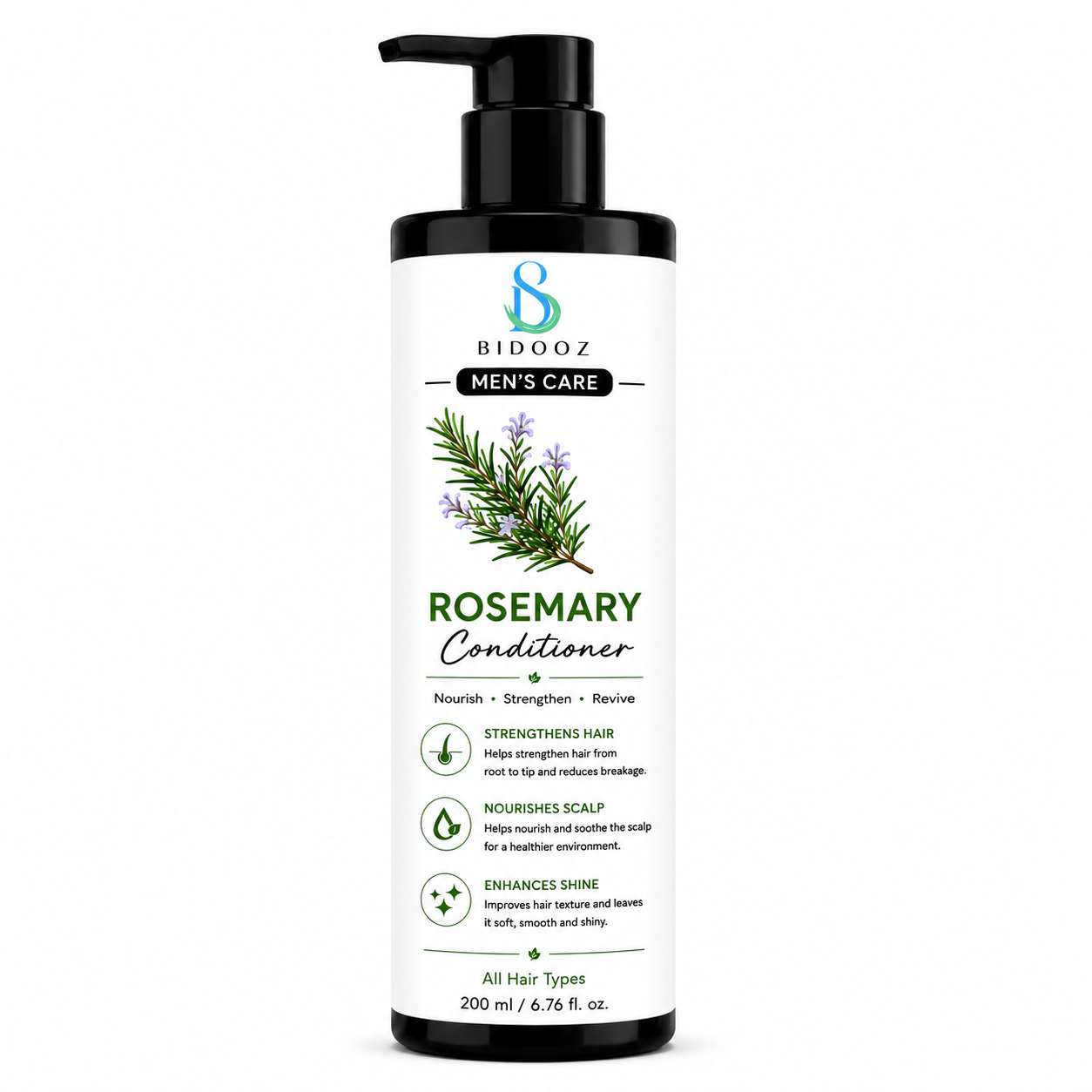 BIDOOZ Men’s Care Rosemary Conditioner for Men, Nourishing Hair Conditioner, Helps Improve Hair Smoothness, Shine & Manageability, Lightweight Daily Hair Care for All Hair Types, 200ml